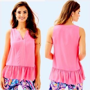 Lilly Pulitzer Size L Gramercy Top in Cosmic Coral Peplum Style Tank